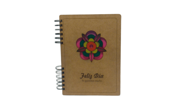 Cuaderno MDF Crudo.  Flor Pintada a mano